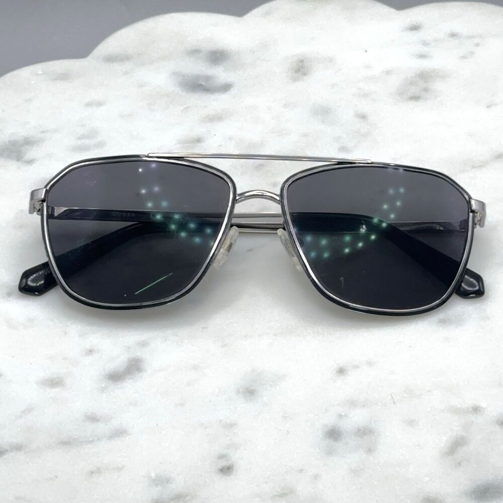 Guess GU00046 05B Black & Silver Metal Aviator Sunglasses Frames Only 56-16-145